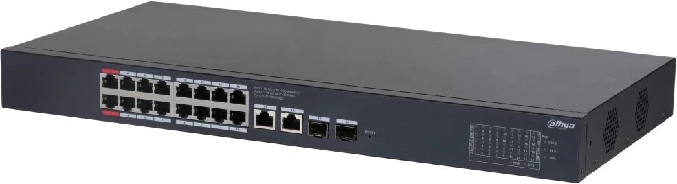 Коммутатор Dahua DH-CS4220-16GT-190 (L2) 16x100Мбит/с 2x1Гбит/с 2xКомбо(1000BASE-T/SFP) 2SFP 16PoE 190W управляемый