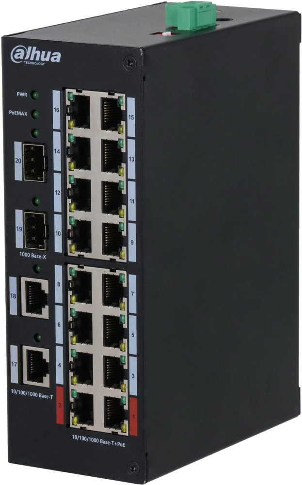 Коммутатор Dahua DH-HS3220-16GT-190 (L2) 18x1Гбит/с 4xКомбо(1000BASE-T/SFP) 2SFP 16PoE+ 190W неуправляемый