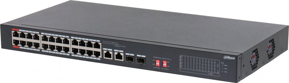 Коммутатор Dahua DH-S3226-24ET-240 24x100Мбит/с 2xКомбо(1000BASE-T/SFP) 2SFP 24PoE неуправляемый