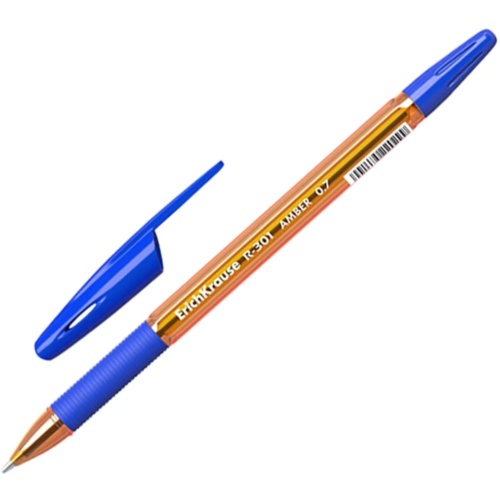 Ручка шариковая неавтоматическая Erich Krause R-301 Amber Stick&Grip синяя (толщина линии 0.35 мм, 39530)