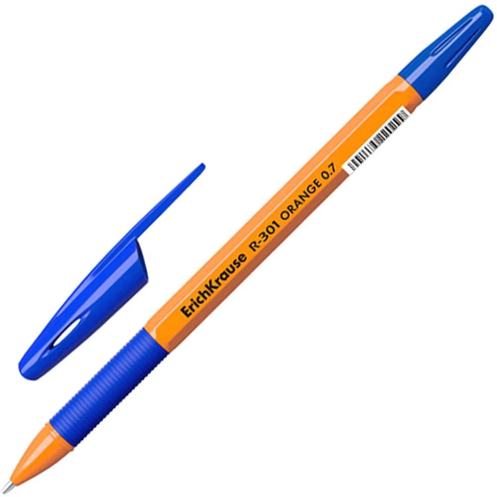 Ручка шариковая неавтоматическая Erich Krause R-301 Orange Stick&Grip синяя (толщина линии 0.35 мм, 39531)