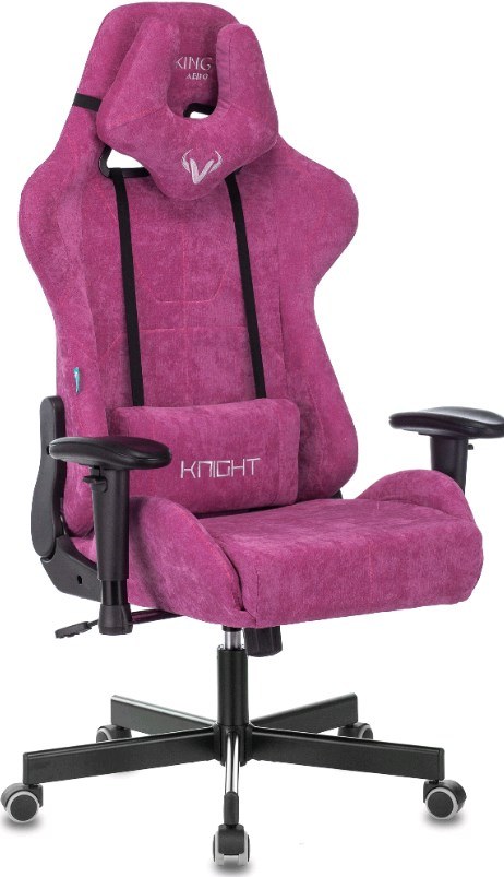 Кресло игровое Zombie VIKING KNIGHT Fabric малиновый Light-15 с подголов. крестов. металл 95909