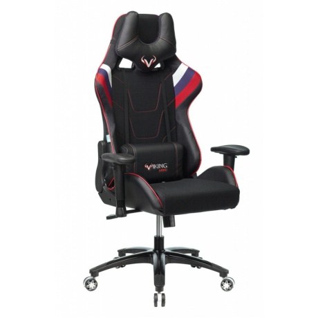 Кресло игровое Бюрократ VIKING 4 AERO RUS две подушки белый/синий/красный черный искусст.кожа/ткань 32768