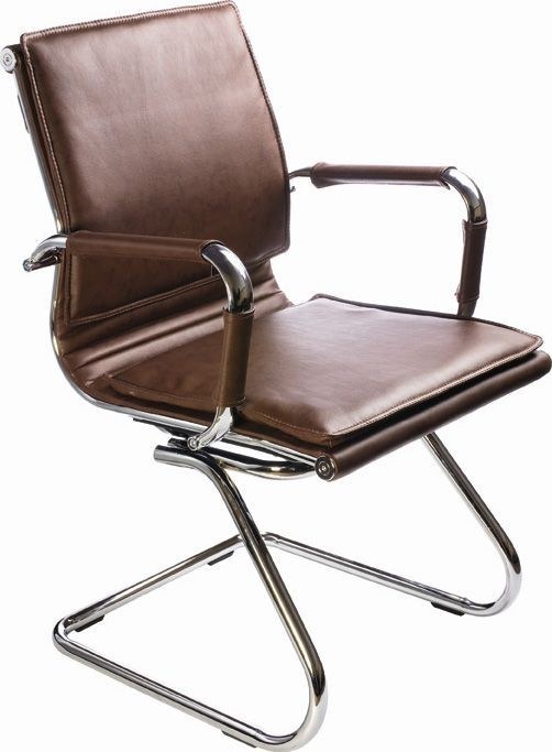 Конференц-кресло CH-993 укороченная спинка Low-V/Brown экокожа коричневая/полозья хром 34135