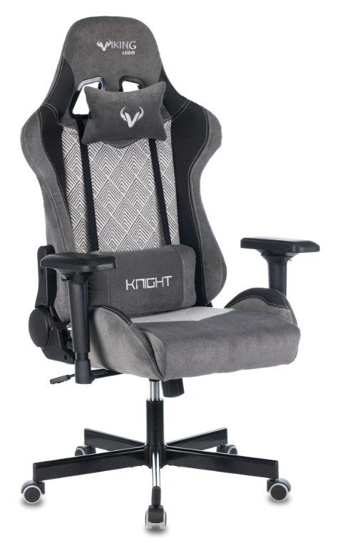 Кресло игровое Zombie VIKING 7 KNIGHT Fabric серый Loft ромбик текстиль/эко.кожа с подголов. крестов 95907
