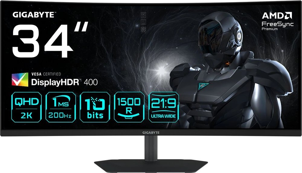 Монитор Gigabyte 34" G34WQC2 EK черный VA LED 21:9 HDMI M/M матовая HAS Piv 4000:1 450cd 178гр/178гр 3440x1440 200Hz FreeSync Premium DP WQ 7.36кг