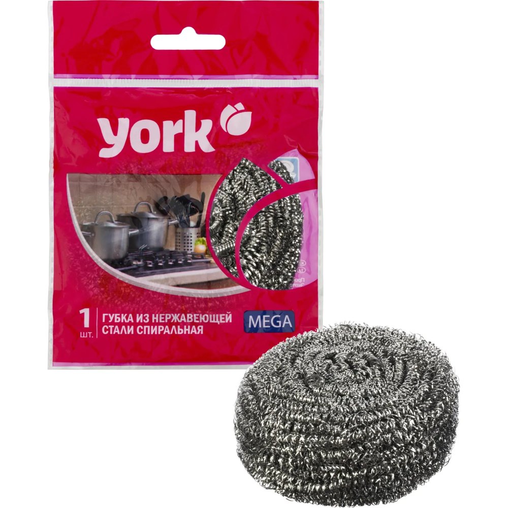 Губка-мочалка для уборки York Мега металлическая 7x7 см 40 г