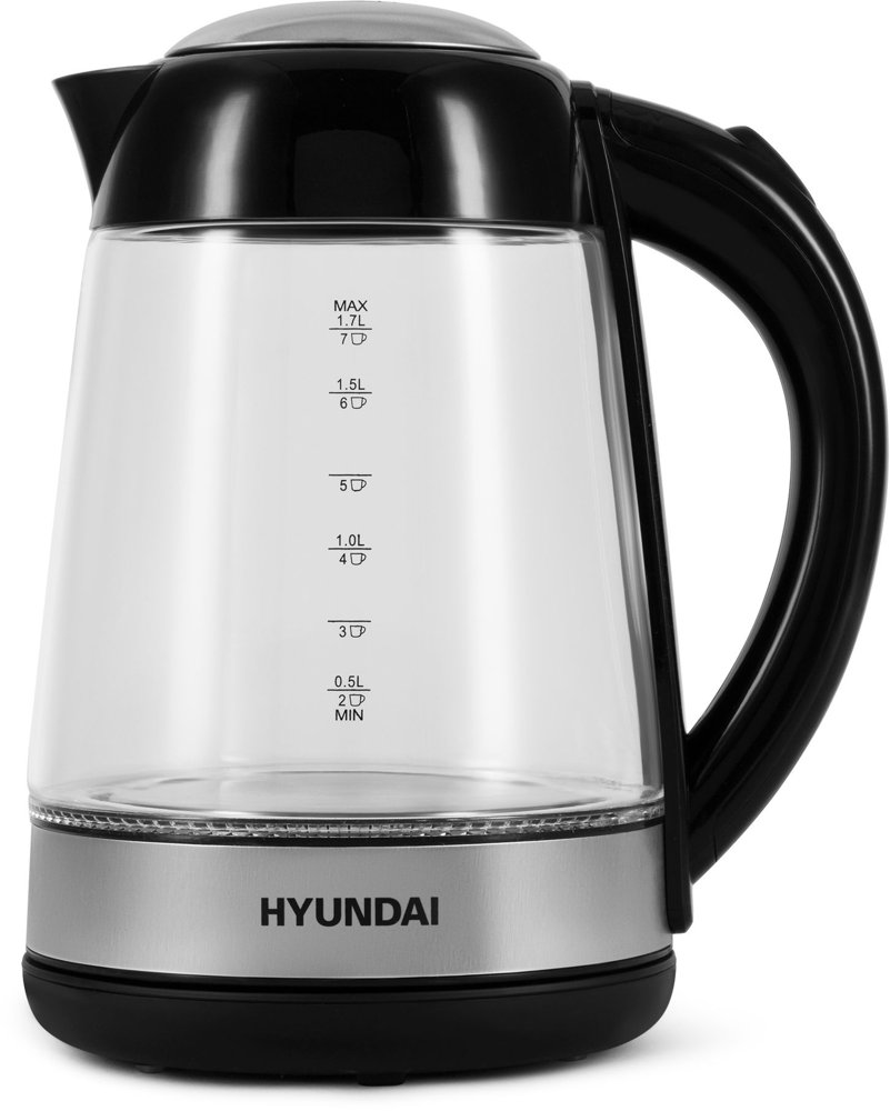 Чайник электрический Hyundai HYK-G3803 1.7л. 2200Вт черный/серебристый корпус: стекло