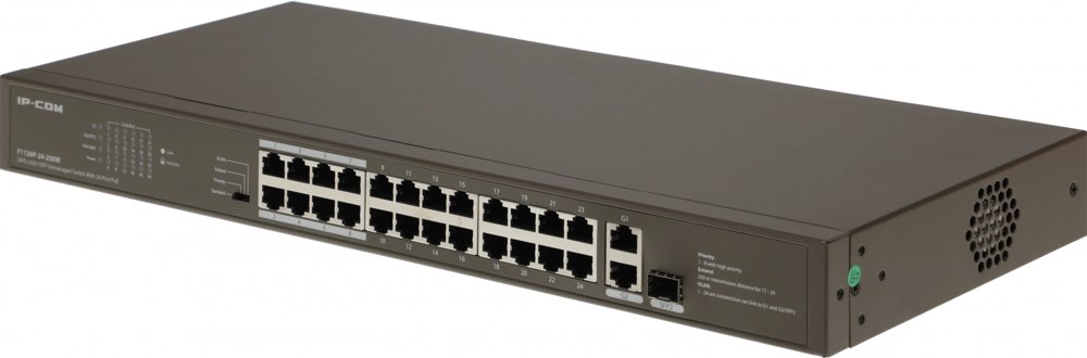 Коммутатор IP-Com F1126P-24-250W (L2) 24x100Мбит/с 2x1Гбит/с 1xКомбо(1000BASE-T/SFP) 1SFP 24PoE 230W неуправляемый