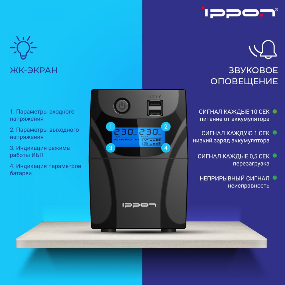 Источник бесперебойного питания Ippon Back Power Pro II Euro 850 480Вт 850ВА черный