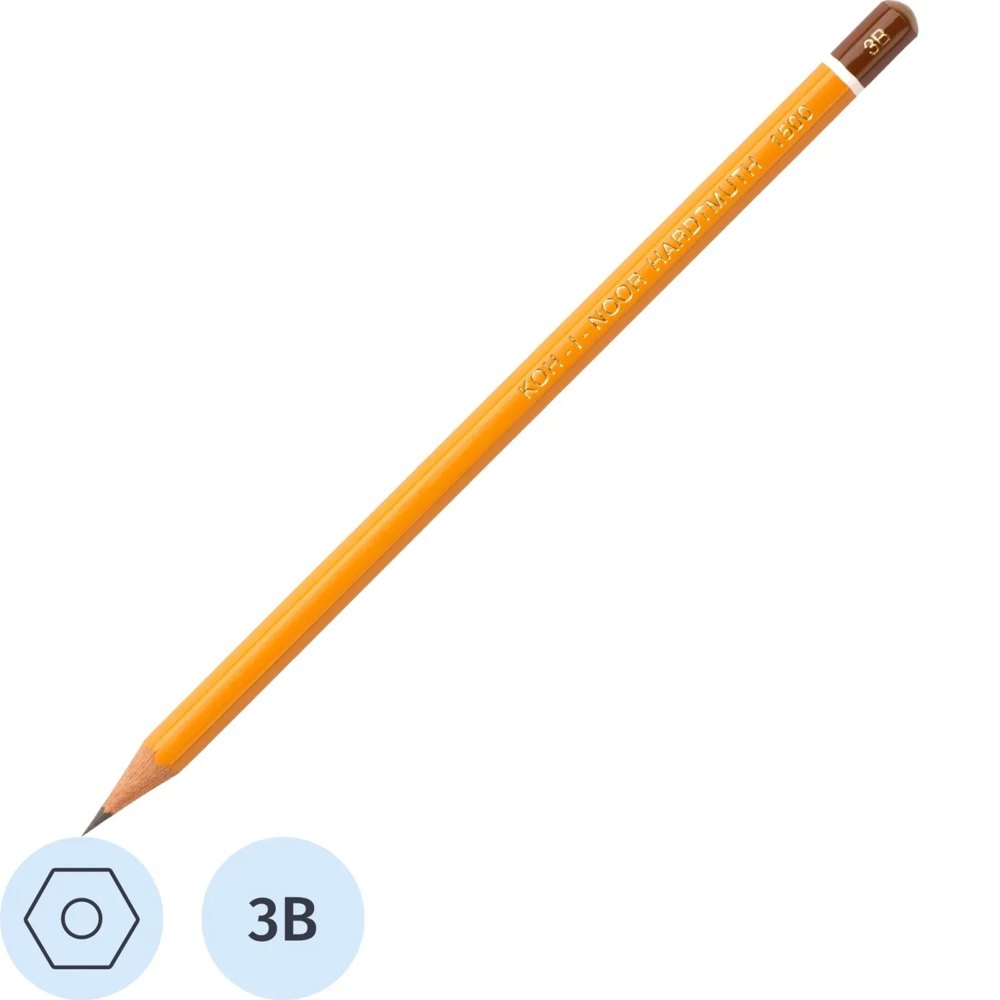 Карандаш чернографитный 3B Koh-i-Noor 1500 заточенный шестигранный