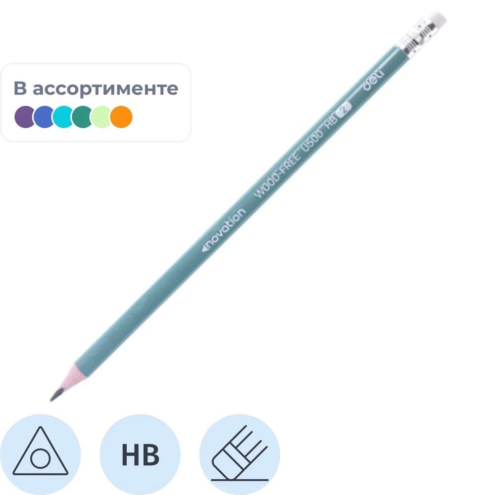 Карандаш чернографитный HB с ластиком Deli Think заточенный трёхгранный