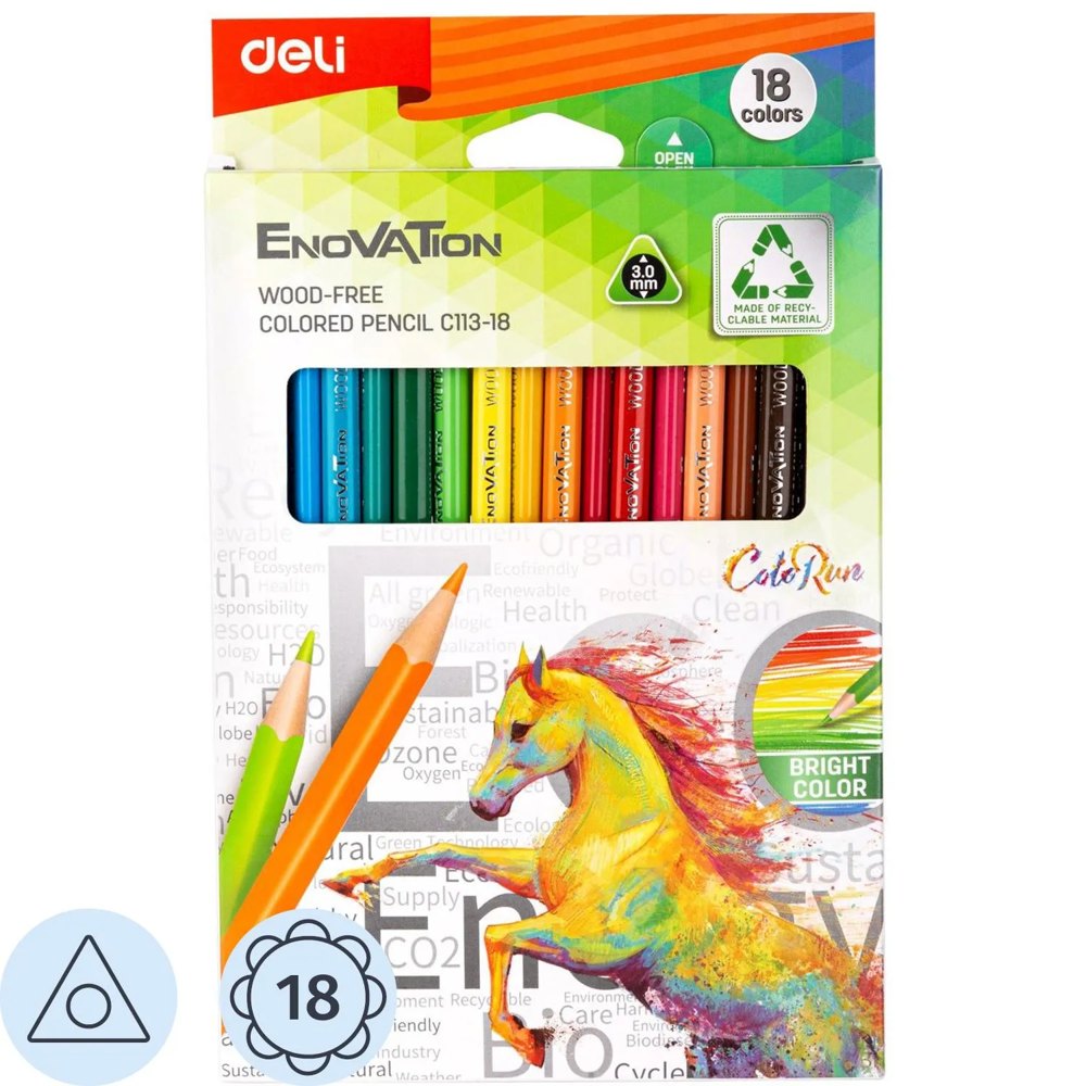 Карандаши цветные Deli Enovation 18 карандашей 18 цветов трёхгранные