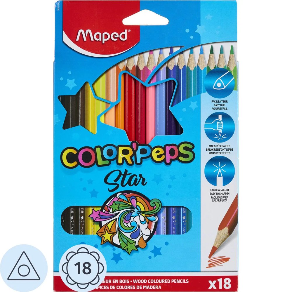 Карандаши цветные Maped Color'Peps Star 18 карандашей 18 цветов трёхгранные