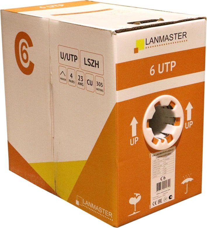 Кабель информационный Lanmaster LAN-6EUTP-PT-LSZH-GY кат.6 UTP 4 пары 23AWG LSZH внутренний 305м серый