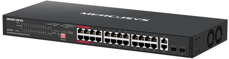 Коммутатор Mercusys MS128GP (L2) 26x1Гбит/с 2SFP 24PoE+ 295W неуправляемый