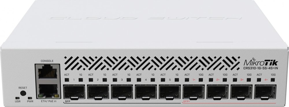 Коммутатор MikroTik CRS310-1G-5S-4S+IN (L3) 1x1Гбит/с 5SFP 4SFP+ 1PoE управляемый
