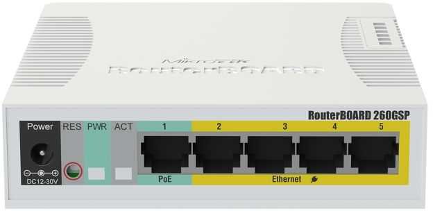 Коммутатор MikroTik RB260GSP CSS106-1G-4P-1S (L2) 5x1Гбит/с 1SFP 1PoE 48W управляемый