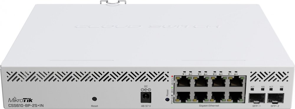 Коммутатор MikroTik CSS610-8P-2S+IN (L2) 8x1Гбит/с 2SFP+ 8PoE 8PPoE 140W управляемый
