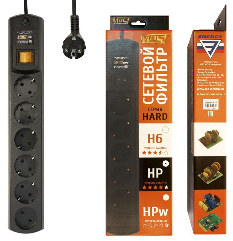 Сетевой фильтр Most HP 5м (6 розеток) черный (коробка)
