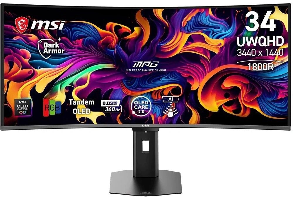 Монитор MSI 34" MPG 341CQR QD-OLED X36 черный QD OLED LED 21:9 HDMI матовая HAS 1500000:1 300cd 178гр/178гр 3440x1440 360Hz G-Sync FreeSync Premium Pro DP UW USB 7.77кг
