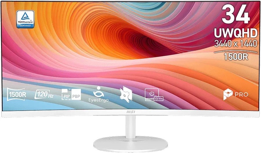 Монитор MSI 34" Pro MP341CQW E12 белый VA LED 21:9 HDMI M/M матовая 300cd 178гр/178гр 3440x1440 120Hz DP 2K 7.1кг