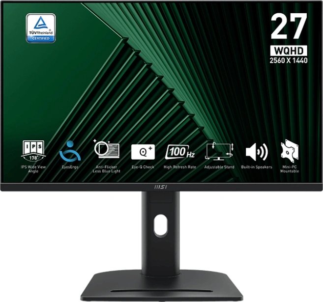 Монитор MSI 27" Pro MP275QPG черный IPS LED 16:9 HDMI M/M матовая HAS Piv 1300:1 300cd 178гр/178гр 2560x1440 100Hz DP Quad 2K (1440p) 6.26кг