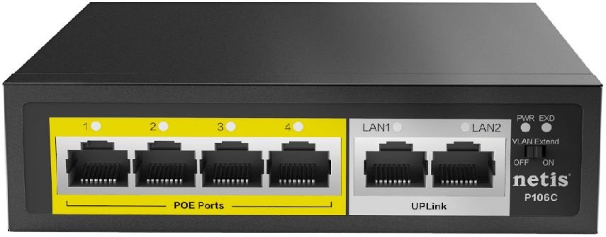 Коммутатор Netis P106C (L2) 6x100Мбит/с 4PoE 55W неуправляемый