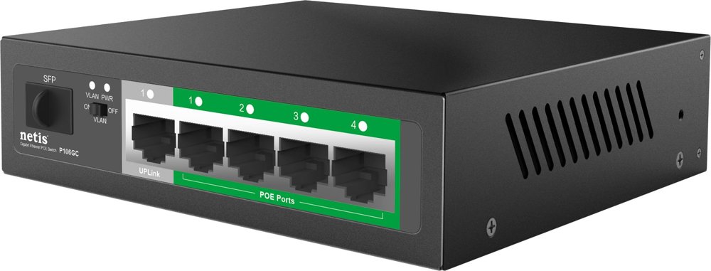 Коммутатор Netis P106GC (L2) 4x1Гбит/с 1x2.5Гбит/с 1SFP 4PoE 55W неуправляемый