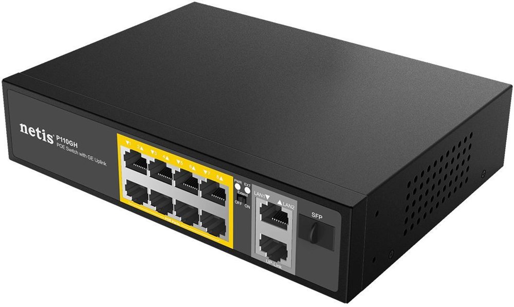 Коммутатор Netis P110GH (L2) 8x100Мбит/с 2x1Гбит/с 8PoE 8PoE+ 120W неуправляемый