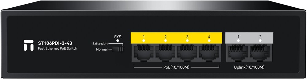 Коммутатор Netis ST106PDI-2-43 (L2) 6x100Мбит/с 4PoE 38W неуправляемый