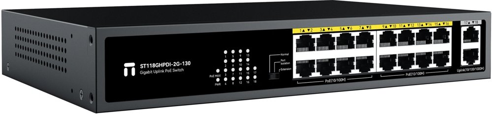 Коммутатор Netis ST118GHPDI-2G-130 (L2) 16x100Мбит/с 2x1Гбит/с 16PoE 120W неуправляемый