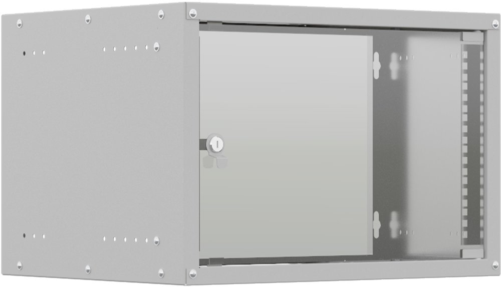 Шкаф коммутационный NTSS (NTSS-WL6U5535GS) настенный 6U 550x350мм пер.дв.стекл несъемн.бок.пан. 30кг серый 270мм 8.3кг 110град. 370мм IP20 укомплектованный