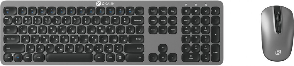 Клавиатура + мышь Оклик 300M клав:серый мышь:серый/черный USB беспроводная slim (1488402)