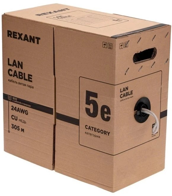 Кабель информационный Rexant 01-0143-R кат.5E F/UTP 4 пары 24AWG PVC внутренний 305м серый