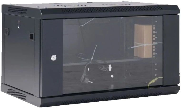 Шкаф коммутационный Rexant (04-0666-112) настенный 6U 600x600мм пер.дв.стекл черный 230град. металл