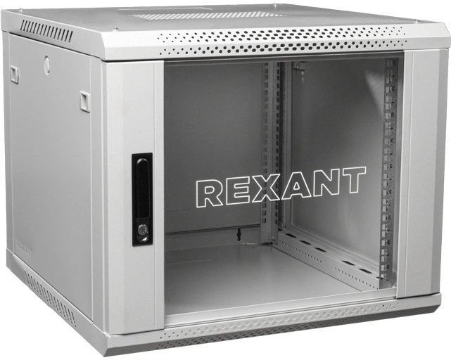 Шкаф коммутационный Rexant (04-0966-111) настенный 9U 600x600мм пер.дв.стекл 60кг серый 510мм 230град. 501мм сталь
