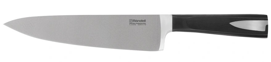 Нож кухонный Rondell Cascara RD-685 стальной поварской лезв.200мм прямая заточка черный блистер