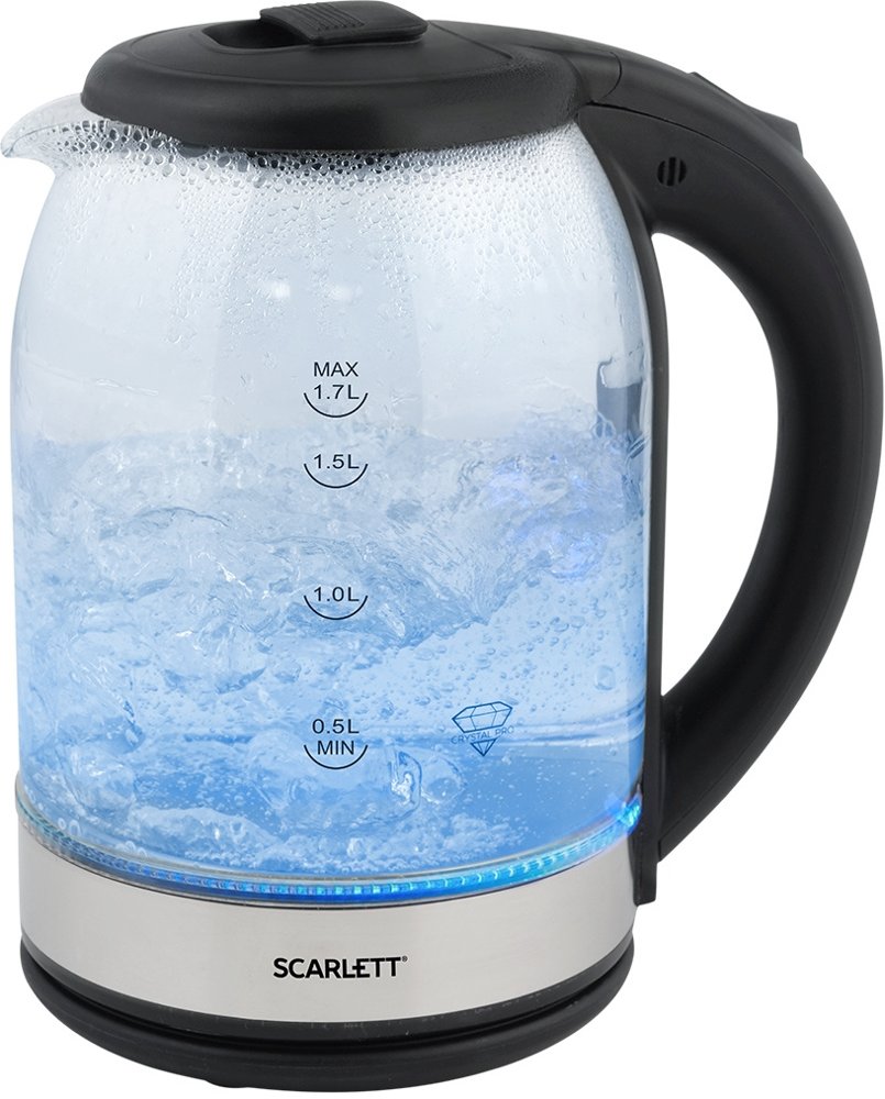 Чайник электрический Scarlett SC-EK27G10 1.7л. 1800Вт черный/серебристый корпус: стекло/пластик