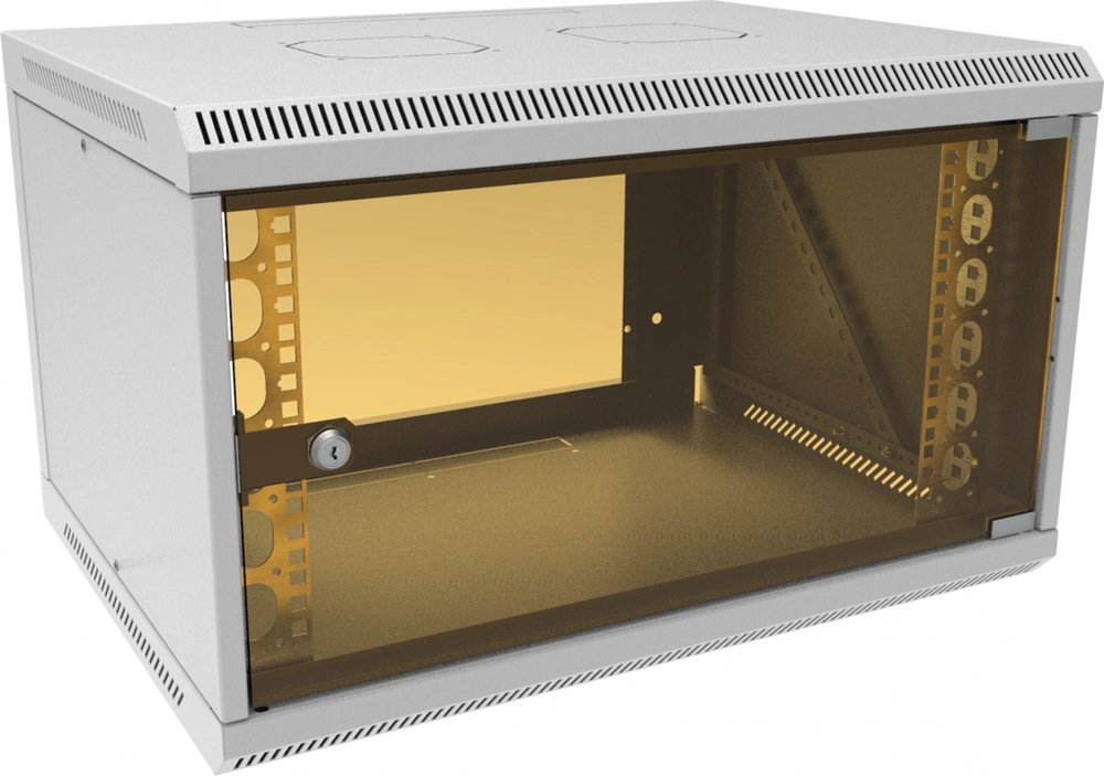 Шкаф коммутационный Suprlan ТВЛ-6U-600-450-СР (05-1063) настенный 6U 600x450мм пер.дв.стекл направл.под закл.гайки 70кг RAL 7035 385мм 15.7кг 360мм металл