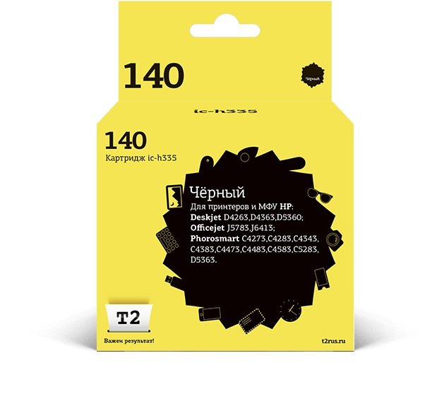 Картридж струйный T2 CB335HE 140 IC-H335 CB335HE черный для HP DJ D4263/D4363/D5360/OJ J5783