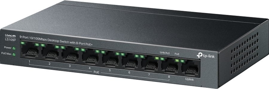 Коммутатор TP-Link LS109P (L2) 9x100Мбит/с 8PoE 8PoE+ 63W неуправляемый