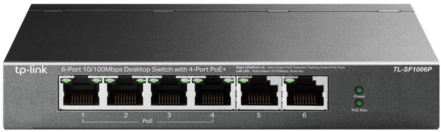 Коммутатор TP-Link TL-SF1006P (L2) 6x100Мбит/с 4PoE+ 67W неуправляемый