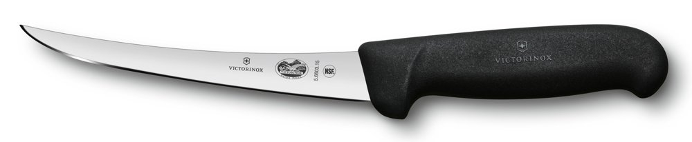 Нож кухонный Victorinox Fibrox (5.6603.15) стальной обвалочный для мяса лезв.150мм прямая заточка черный