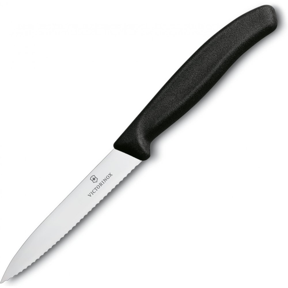 Нож кухонный Victorinox Swiss Classic (6.7733) стальной для чистки овощей и фруктов лезв.100мм серрейт. заточка черный