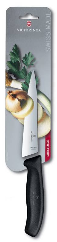 Нож кухонный Victorinox Swiss Classic Chef (6.8003.15B) стальной разделочный лезв.150мм прямая заточка черный европодвес
