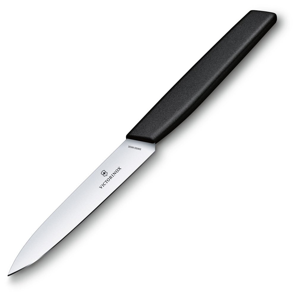 Нож кухонный Victorinox Swiss Modern (6.9003.10) стальной универсальный для чистки овощей и фруктов лезв.100мм прямая заточка черный