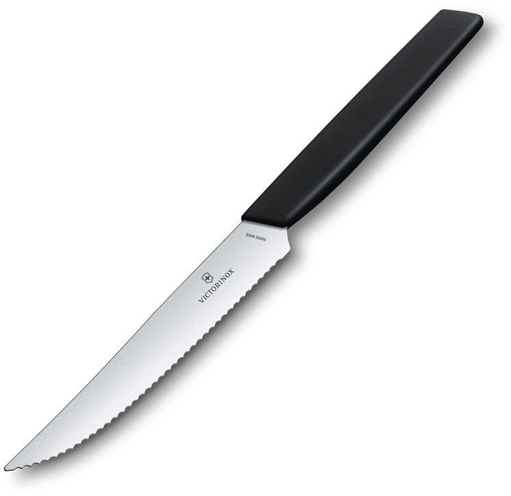 Нож кухонный Victorinox Swiss Modern (6.9003.12W) стальной столовый для стейка лезв.120мм серрейт. заточка черный