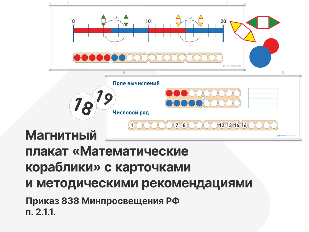 Наглядно дидактическое пособие по математике: Магнитный плакат "Математические кораблики" с карточками и методическими рекомендациями. п.2.1.1.